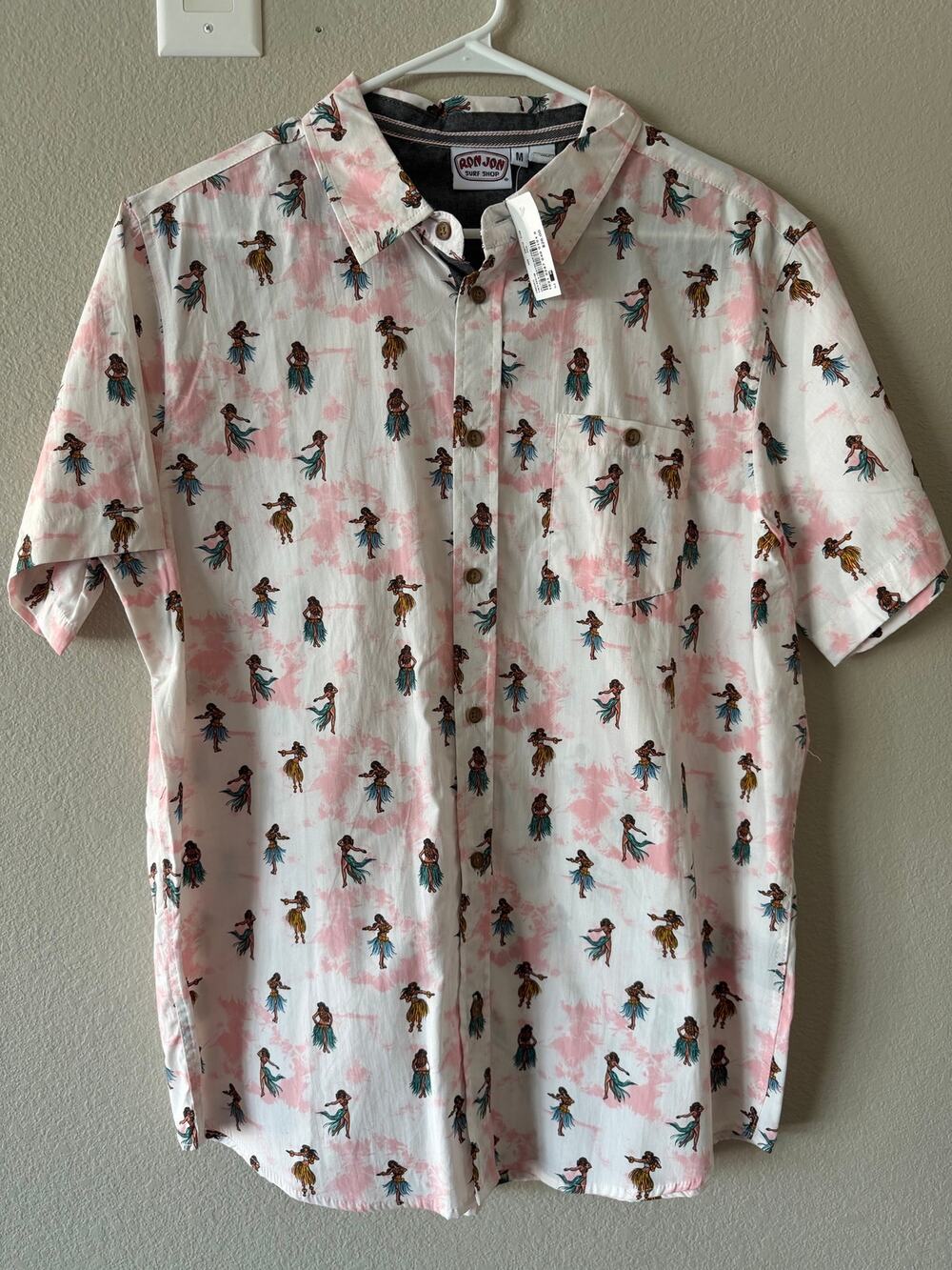 NWT Ron Jon Surf Shop Hula Dancer Ladies Button Down Shirt Men's M